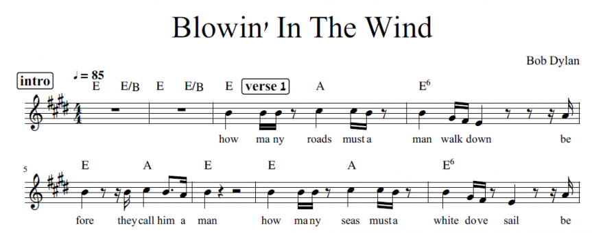 תווים Bob Dylan - Blowing in the wind