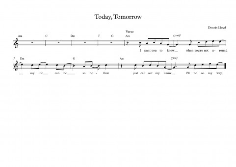 תווים Dennis Lloyd - Today, Tomorrow