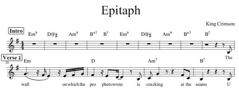 תווים Epitaph - King Crimson