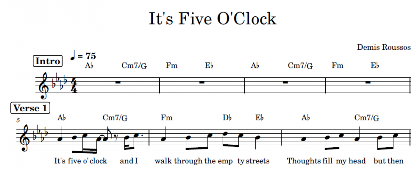 תווים Demis Roussos - It's Five O'clock